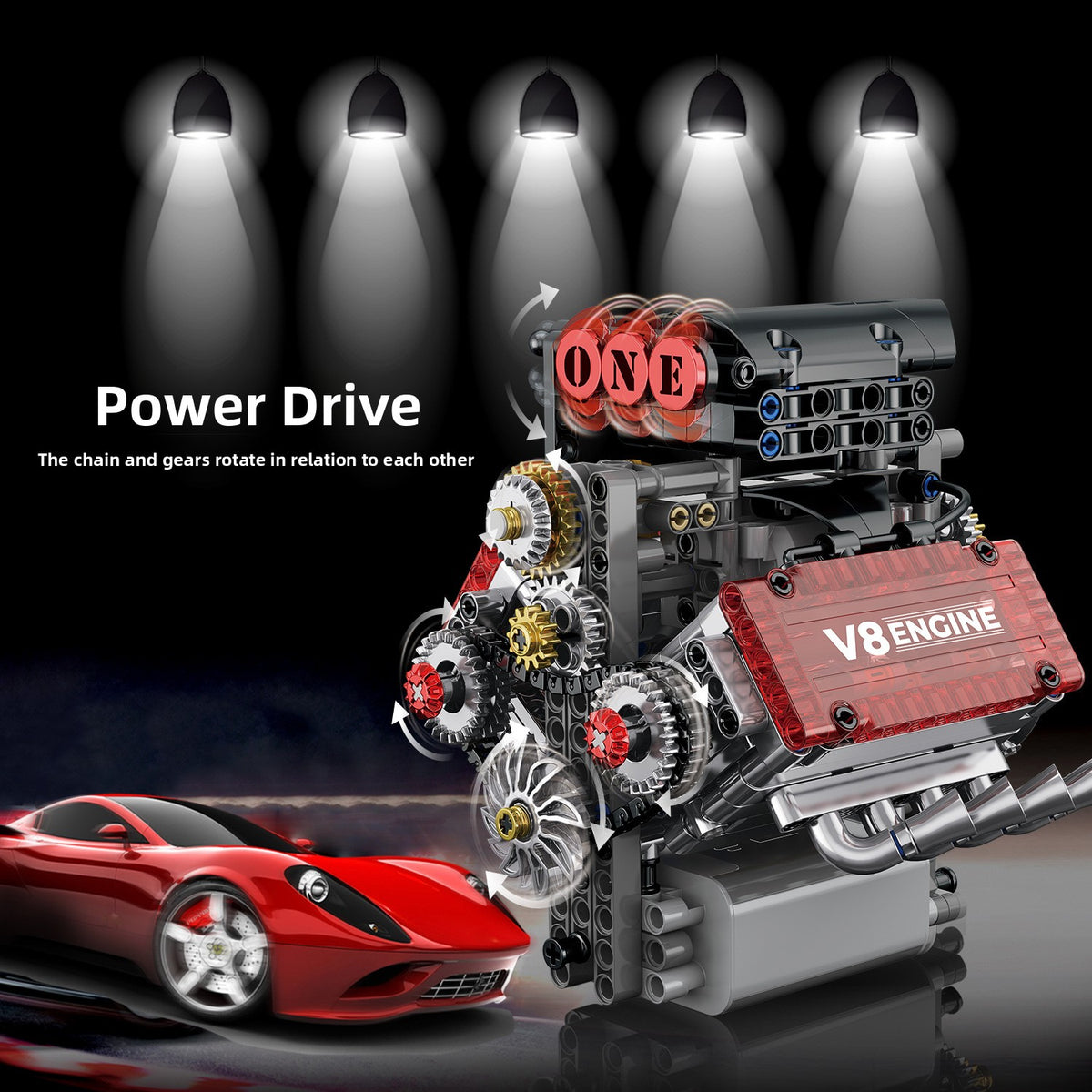 V8 Engine Model Assembly Building Block Toy