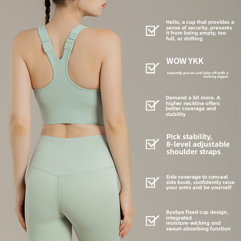 Plus Size High Support Front Zipper Sports Bra teemdrop