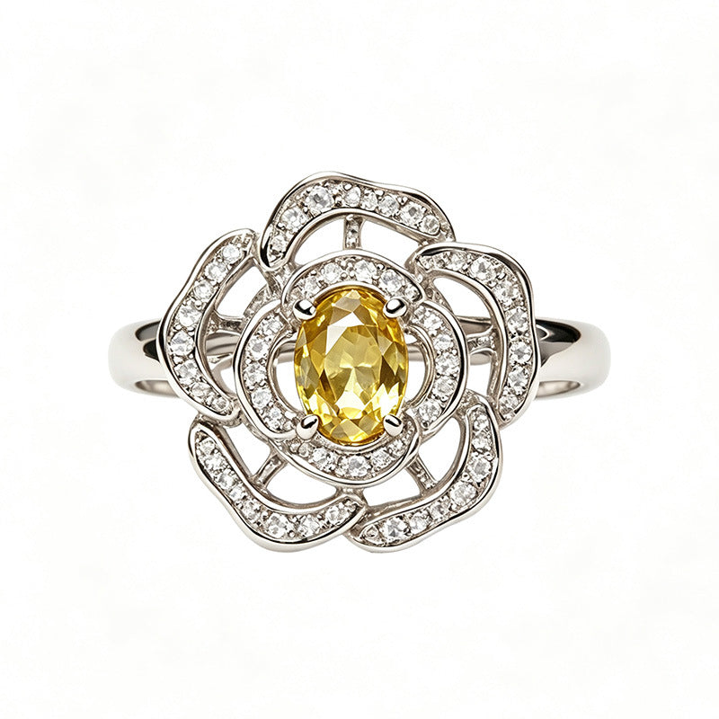 Silver Natural Birthstone Flower Vintage Adjustable Ring