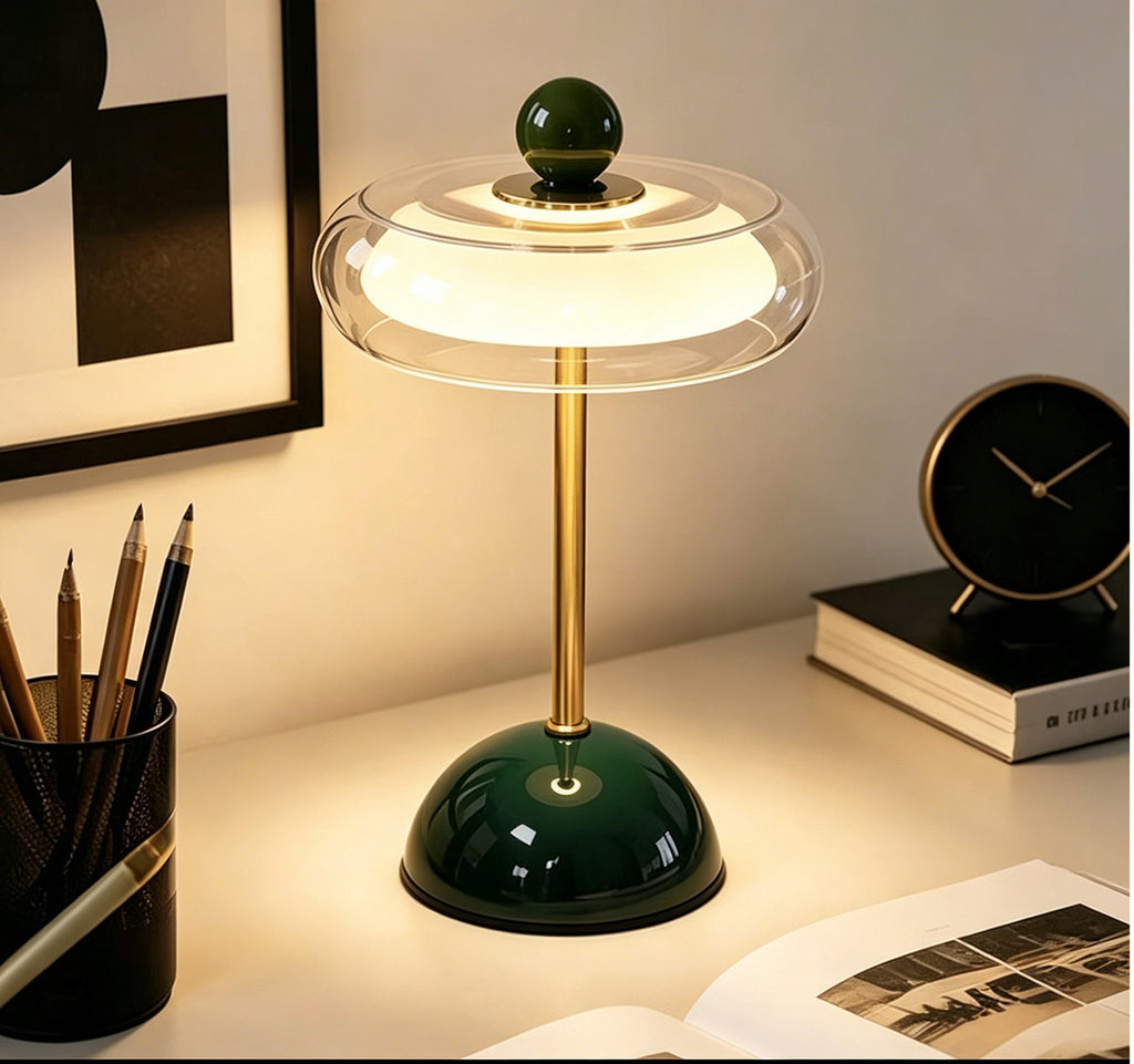 Nordic Cream-Style Rechargeable Table Lamp, Touch Dimming, Metal Base, Bedside Ambient Light