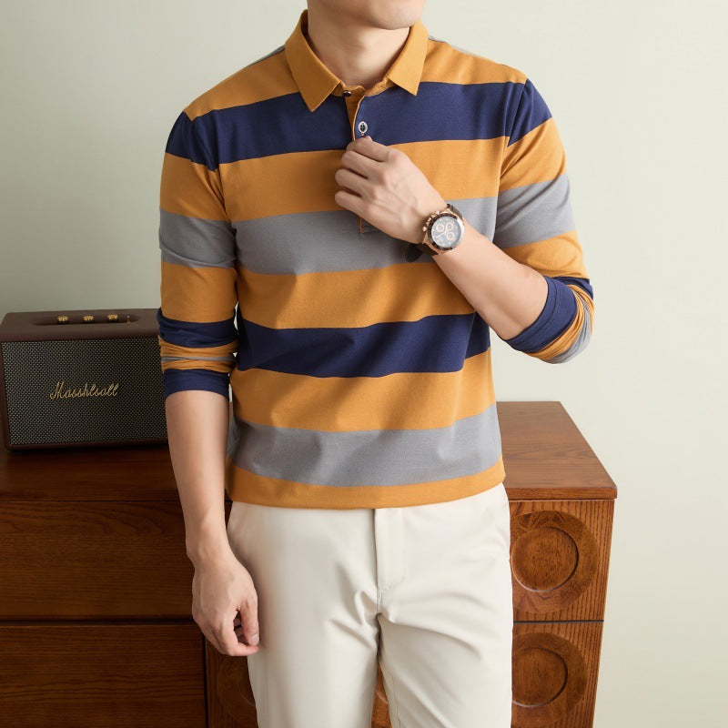 Striped long sleeve T-shirt cotton polo shirt T-shirt men's clothing teemdrop