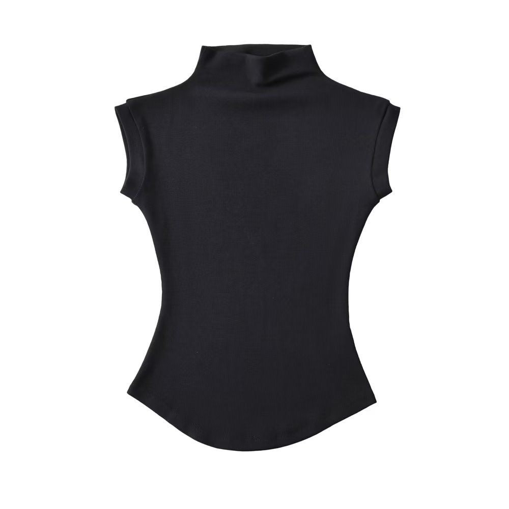 Women's Asymmetrical Half-Turtleneck Short Top Summer Sleeveless Slim Fit Solid Color teemdrop