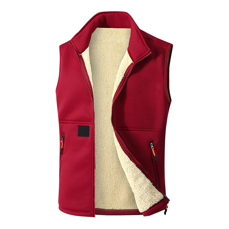 Men?s Lamb Wool Fleece Lined Stand Collar Sleeveless Vest