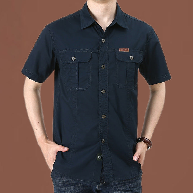 Men's Plus Size Solid Color Long Sleeve Work Shirt Loose Fit Casual Button-Down Shirt with Pocket teemdrop