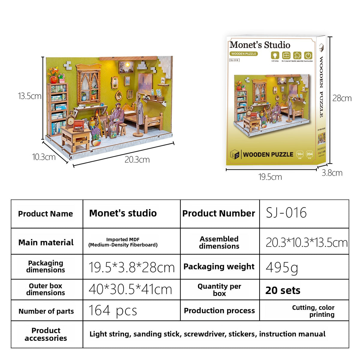 DIY Wooden Miniature House 3D Puzzle Model Building Kit with LED Light teemdrop