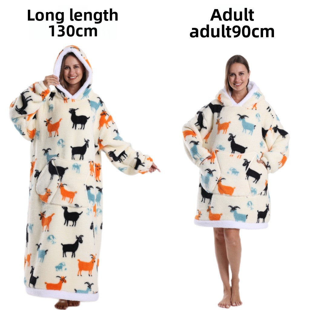Women Men Winter Thickened Warm Hooded Blanket Pajamas teemdrop