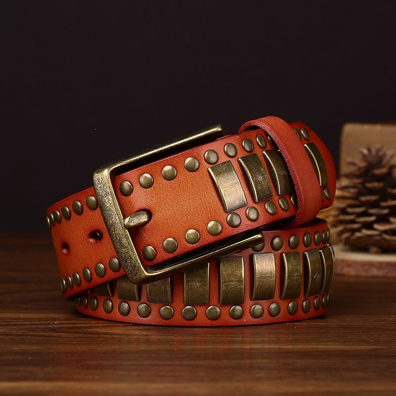 Studded Cowhide Leather Belt for Men