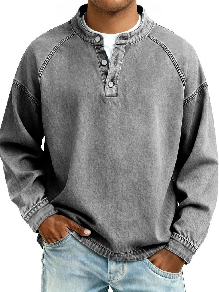 Men's Vintage Solid Long Sleeve Casual Loose Fit Shirt teemdrop