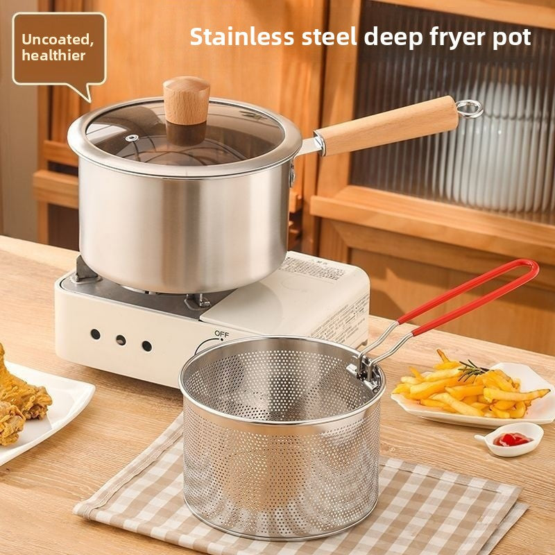 Stainless Steel Frying Pan with Wood Handle