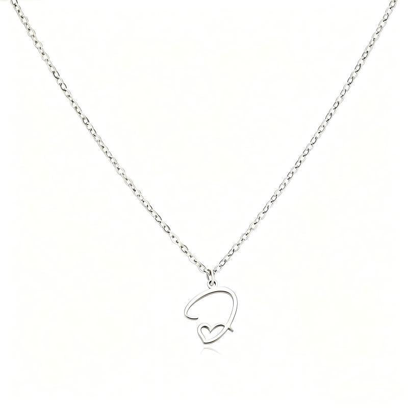 Stainless Steel Heart Initial Letter Pendant Necklace for Women
