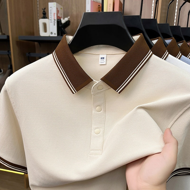 Men's Short Sleeve Polo Shirt Solid Color Lapel Casual Lightweight Summer T-Shirt teemdrop