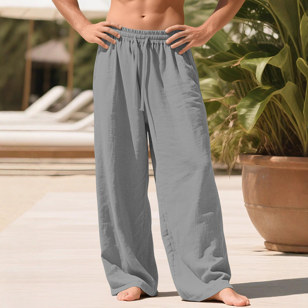 Men's Linen Loose Fit Casual Drawstring Pants with Pockets teemdrop
