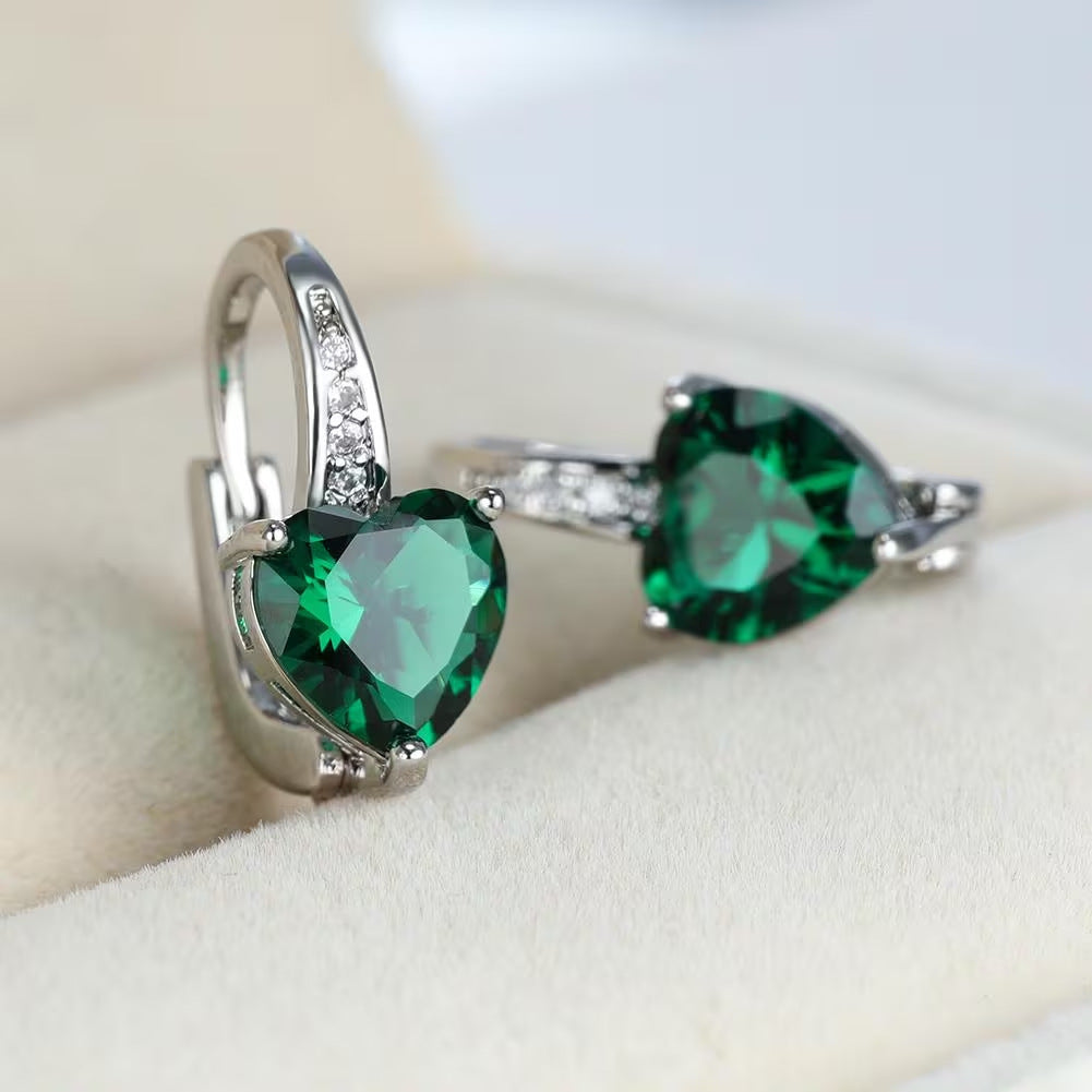 Women's Heart-Shaped Zircon Inlay Copper Earrings teemdrop