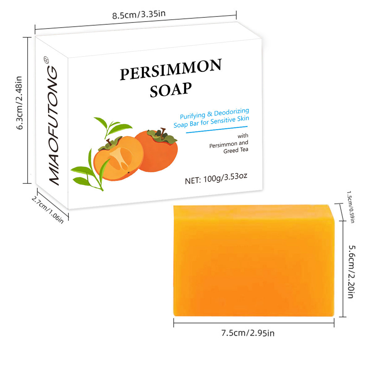 Persimmon Extract Deodorizing Moisturizing Handmade Body Soap teemdrop