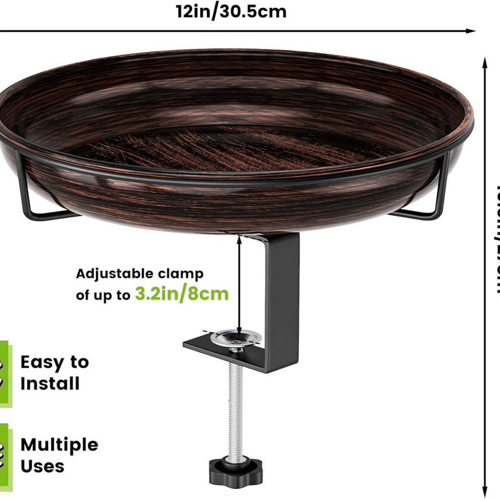 Adjustable Metal Bird Feeder Bracket with Removable Bath Bowl for Balcony Garden