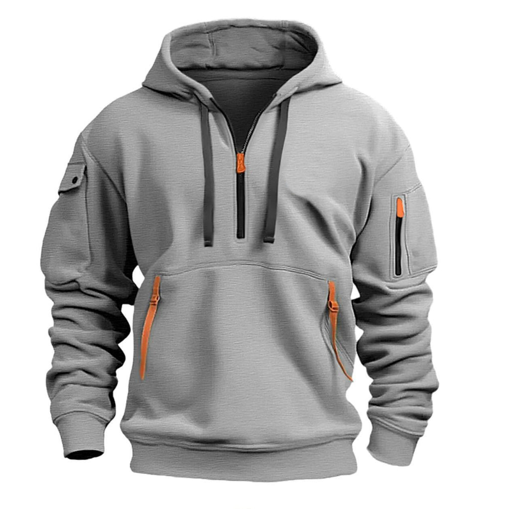 Men's fleece-lined warm hooded zipper pullover sweater teemdrop