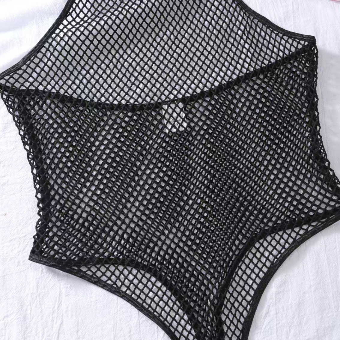 Women's Fishnet Hollow-Out See-Through Mesh Halter Neck Bodysuit teemdrop