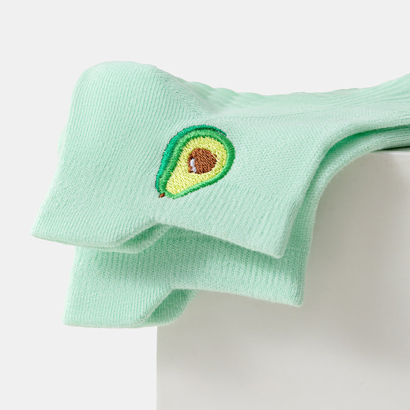 Womens Non-Slip Yoga Socks with Fruit Embroidery