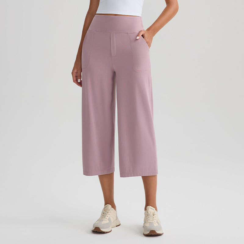Women's Naked-Feel High-Waist Loose Wide-Leg Yoga Capri Pants teemdrop