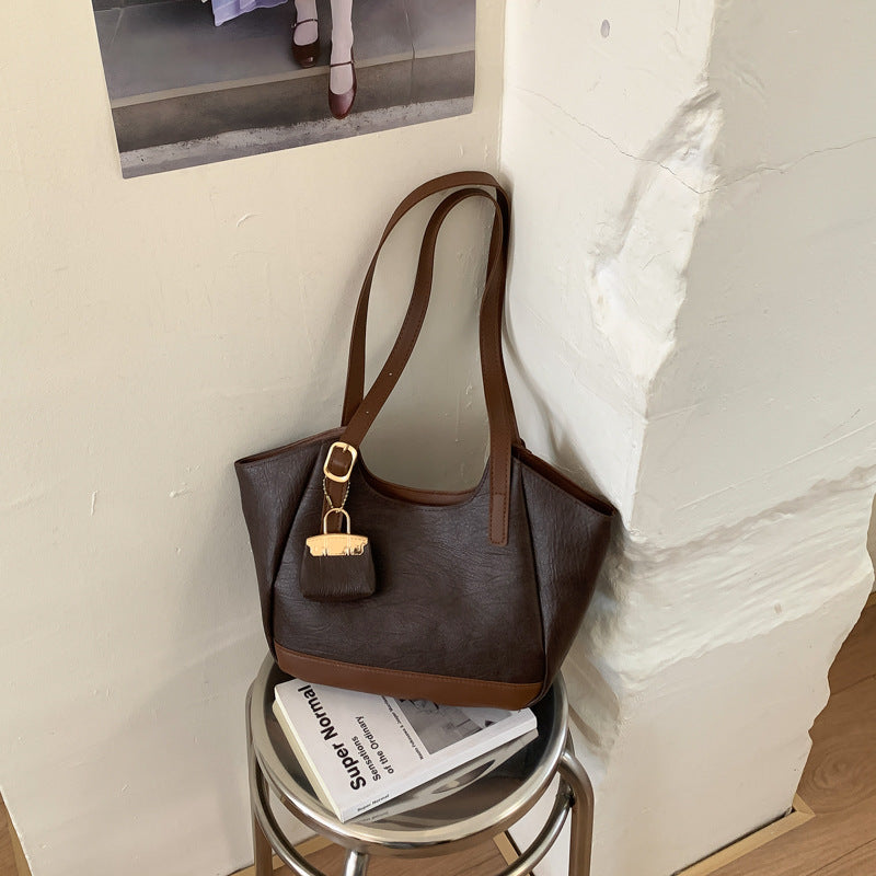 Large-Capacity PU Leather Tote Bag, Stylish Commuter Shoulder Bag for Women