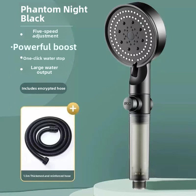Five-Speed Pressurized Shower Head with Filtration System and Wall Mount