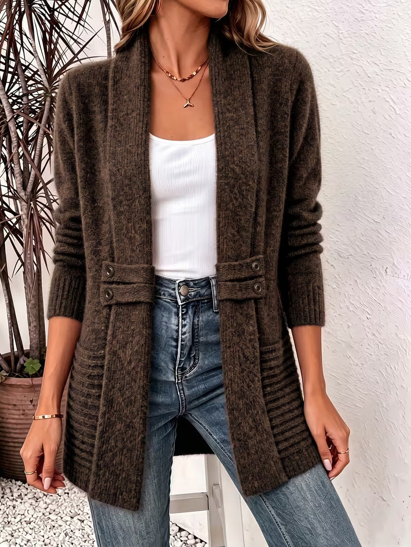 Women's Mid-Length Double-Breasted Knitted Cardigan Sweater teemdrop