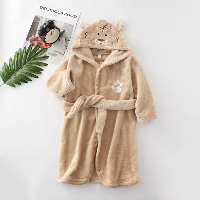 hildren Flannel Hooded Animal Bathrobe for Boys Girls