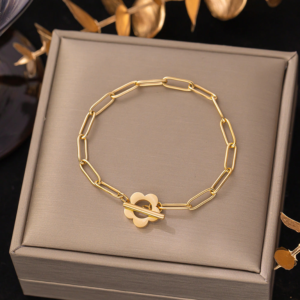 Women's Titanium Steel Inlaid Charm Bracelet Versatile Fashion Jewelry teemdrop