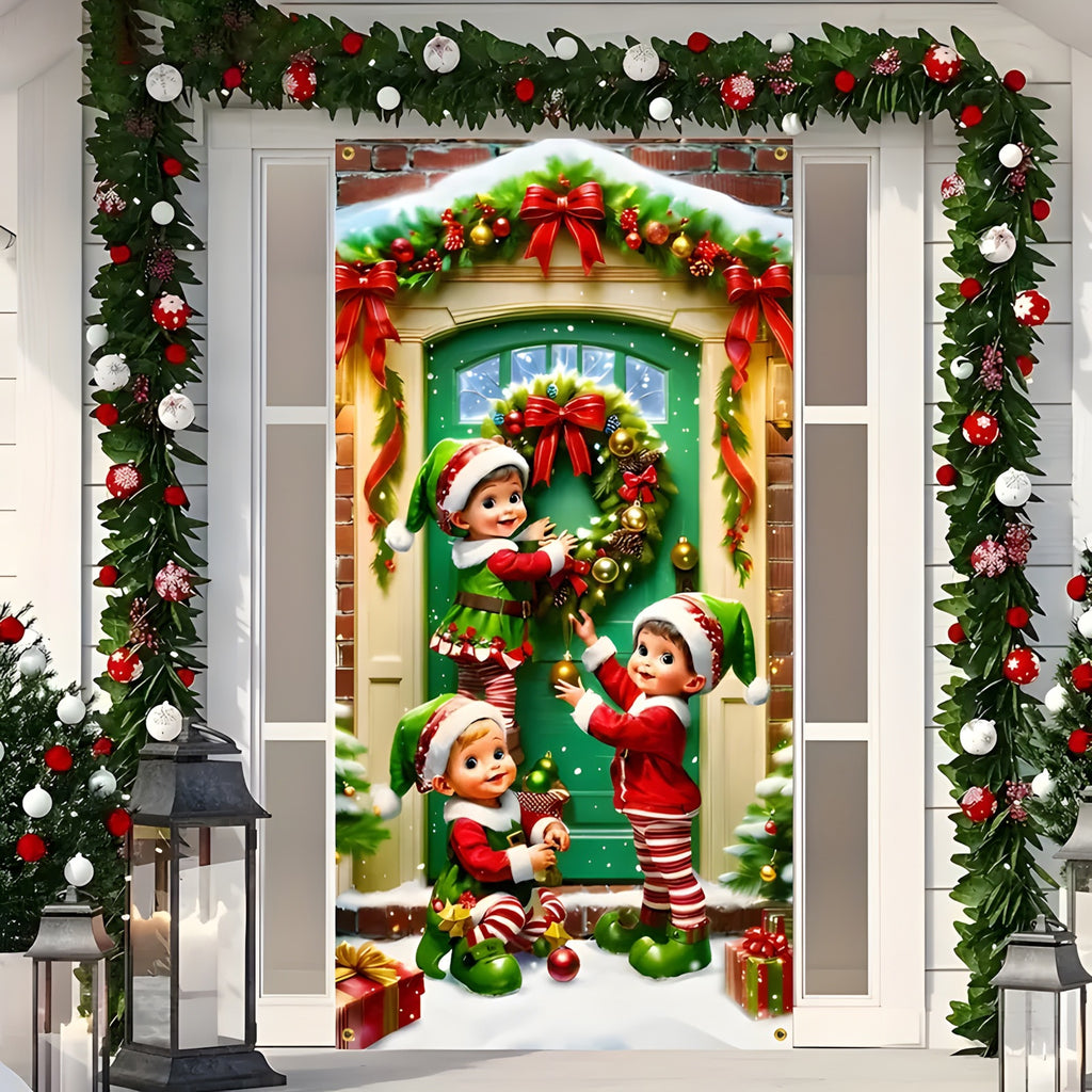 Christmas Santa Claus Polyester Door Cover Decoration 90x180cm teemdrop