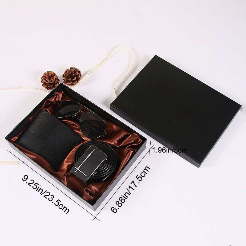Men's Leather Wallet and Belt Gift Set with Sunglasses in a Gift Box