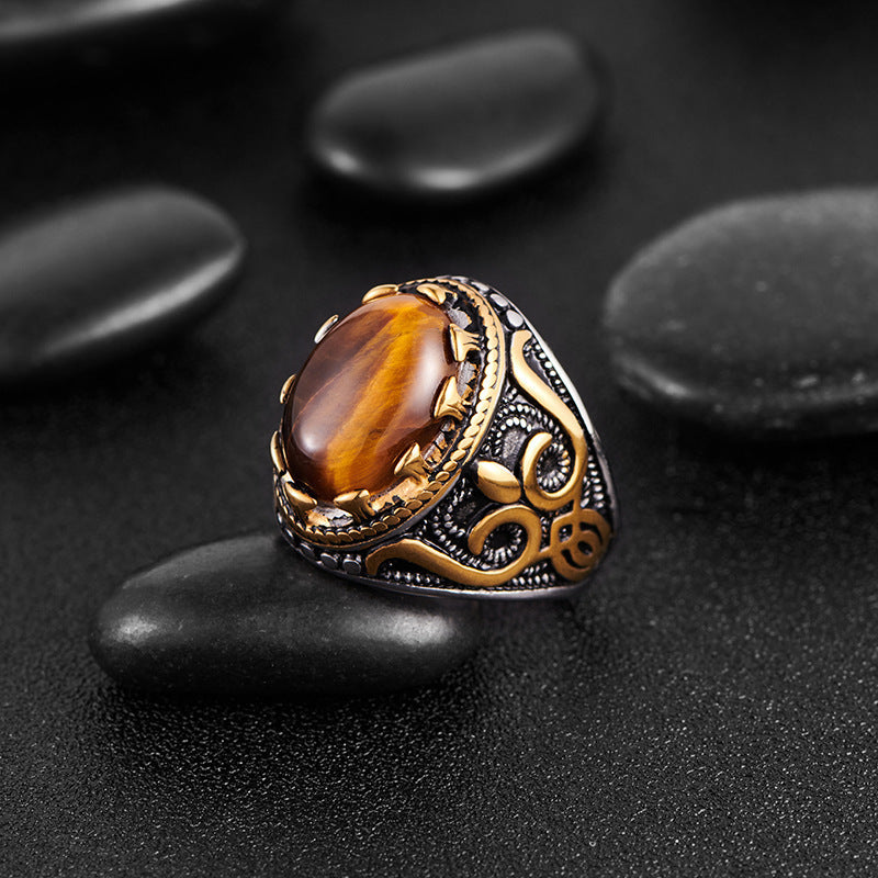 Vintage Tiger Eye Stone Men's Ring