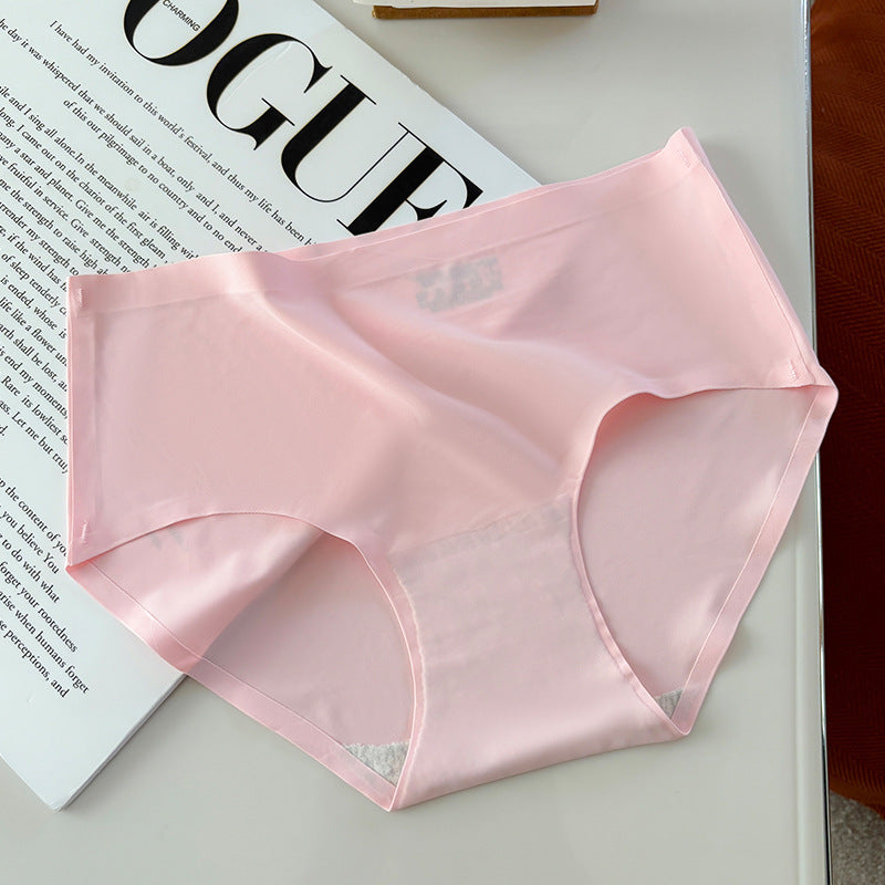 Women Seamless Ice Silk Breathable Mid-Waist Triangle Panties