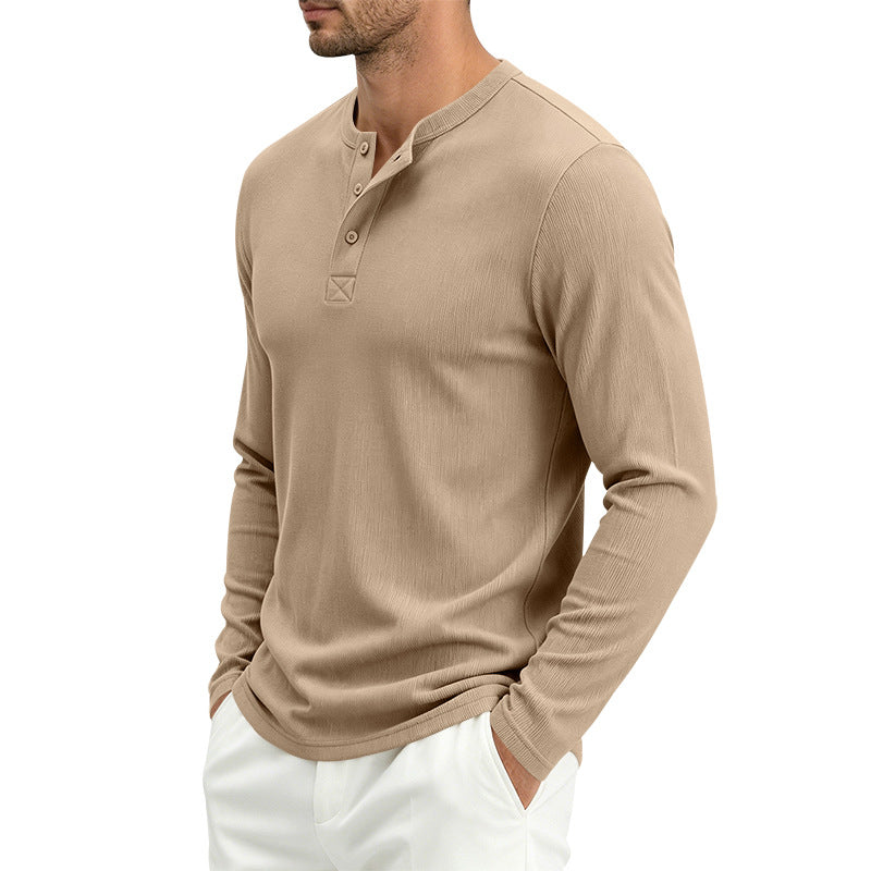 Mens Heavyweight 260gsm French Rib Long Sleeve Henley Shirt Loose Fit Solid Color Polyester 100% teemdrop