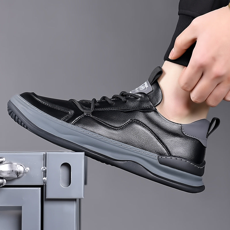 Men's Casual Genuine Cowhide Breathable Lace-Up Flat Board Shoes teemdrop