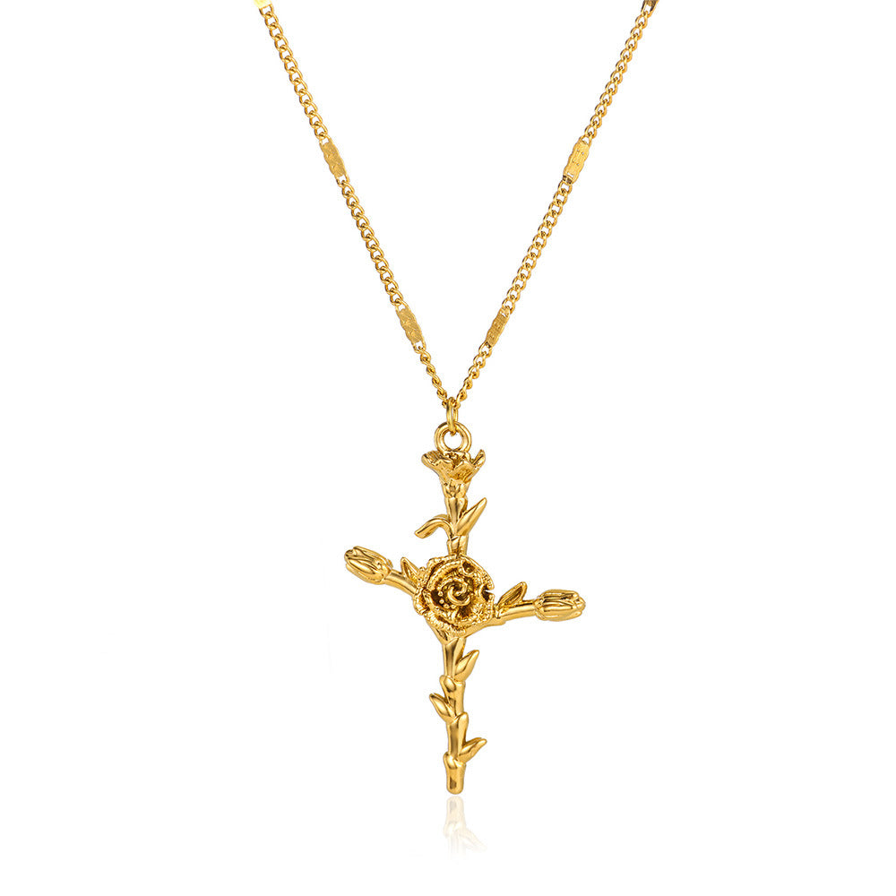 Gold Plated 3D Flower Cross Neckla teemdrop