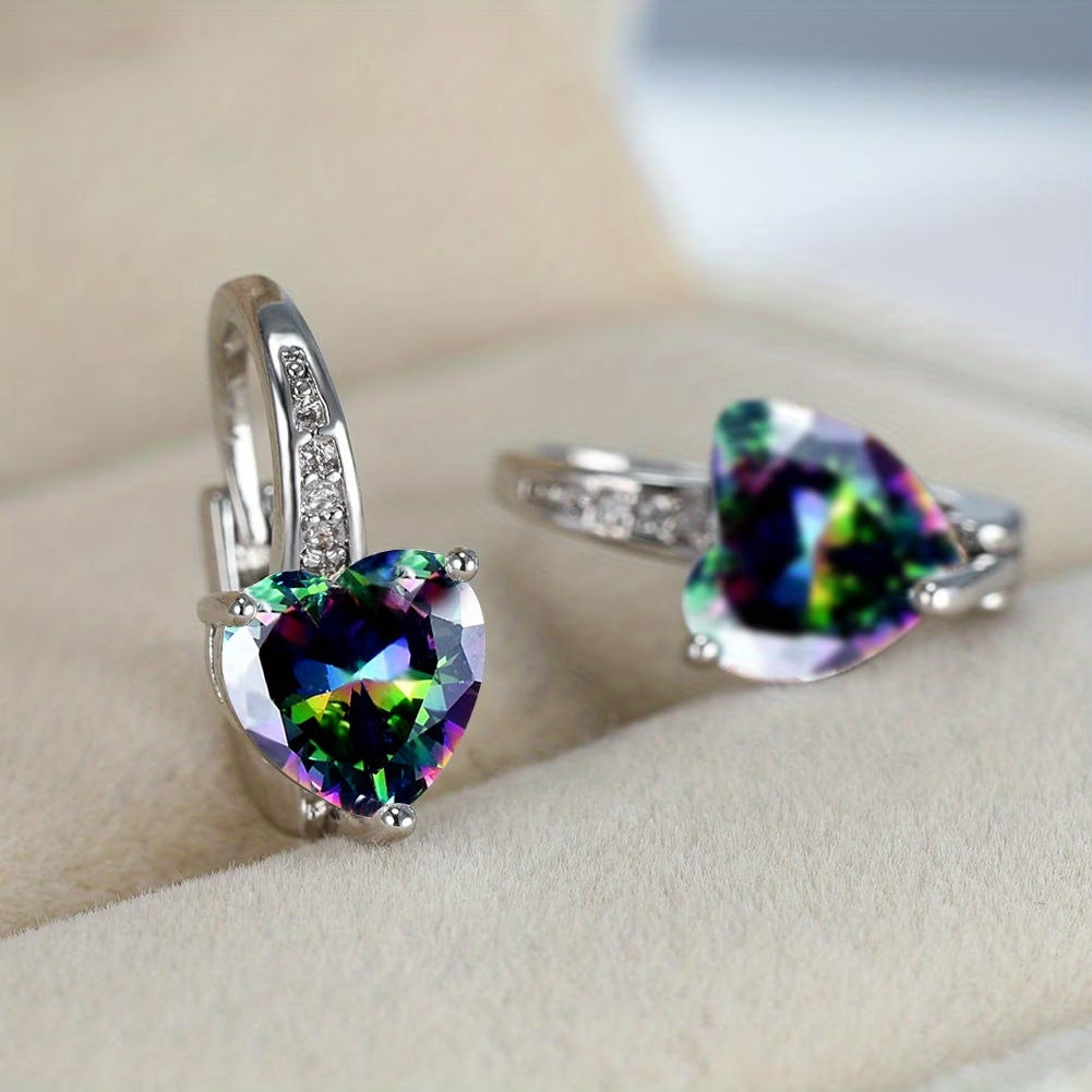 Women's Heart-Shaped Zircon Inlay Copper Earrings teemdrop
