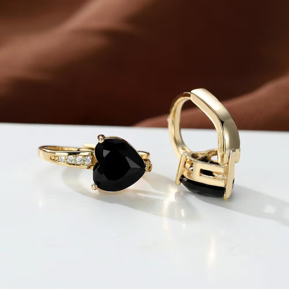 Women's Heart-Shaped Zircon Inlay Copper Earrings teemdrop