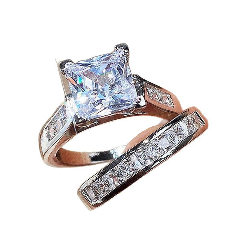 Ladies Square Diamond Zircon Ring Set