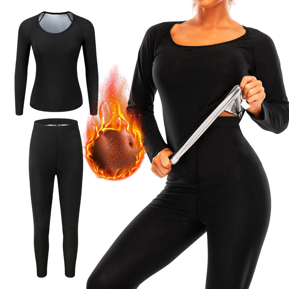 Women's Metallic Shapewear Sauna Suit Sports Training Long Sleeve Set teemdrop