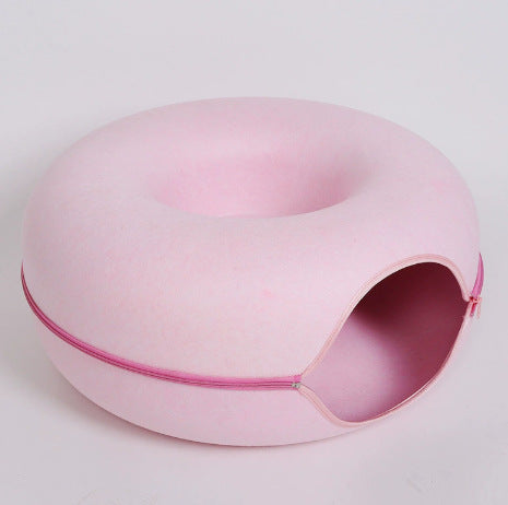 All-Season Warmth Felt Donut Cuddler Cat Bed and Play Tunnel