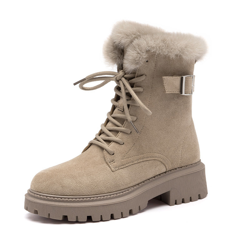 Augusden Women Fleece-Lined Short Snow Boots Thickened Cotton Motorcycle Martin Boots teemdrop