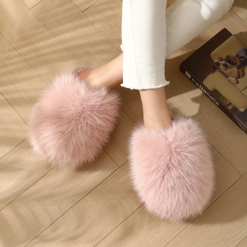 Women Fluffy Plush Slip-on Anti-Slip Home Slippers with Thick Warm Fur Lining teemdrop
