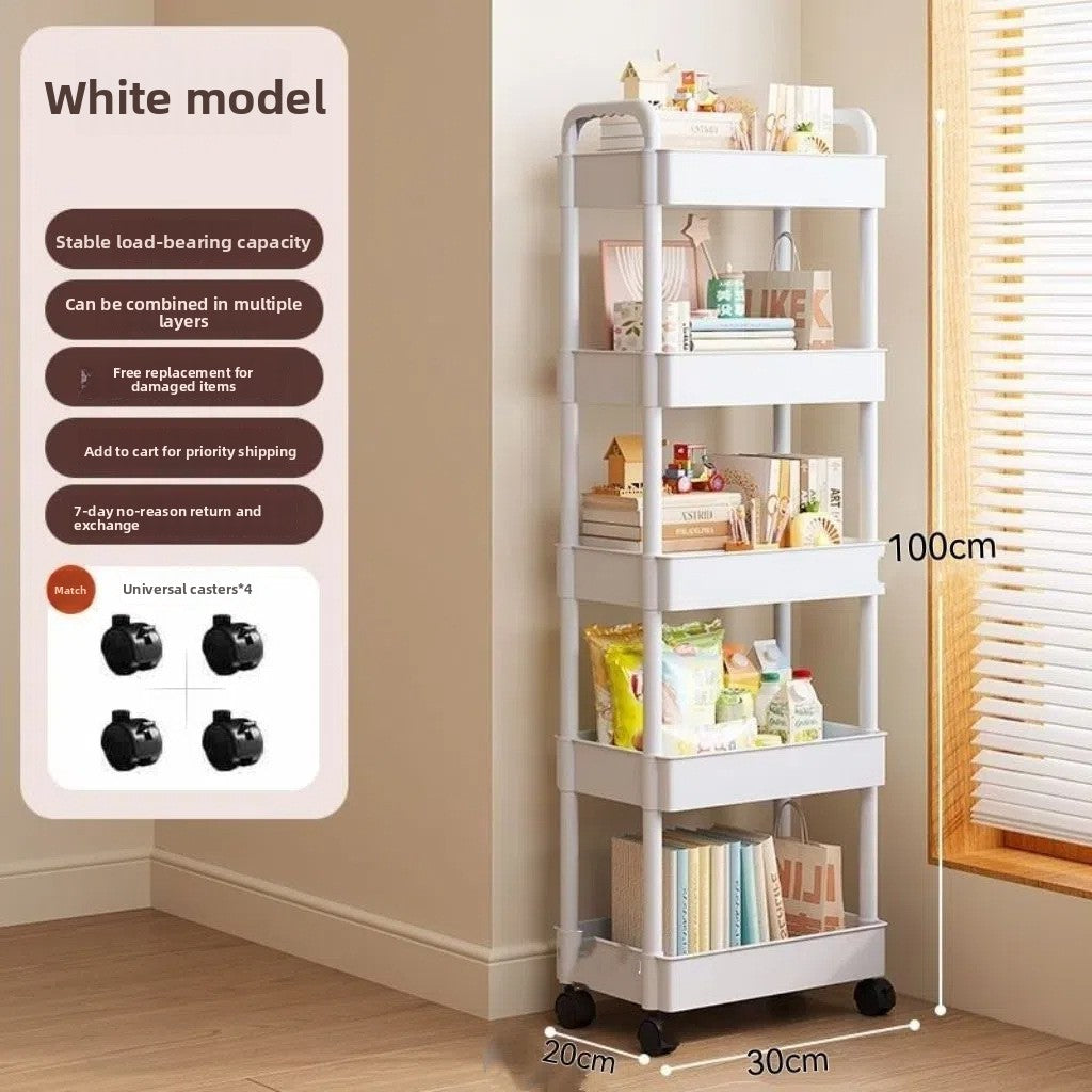 Foldable Multi-Layer Plastic Rolling Storage Cart with Wheels for Kitchen and Bathroom teemdrop