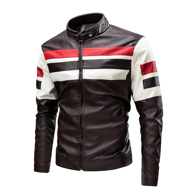 Men's button-down PU leather motorcycle jacket