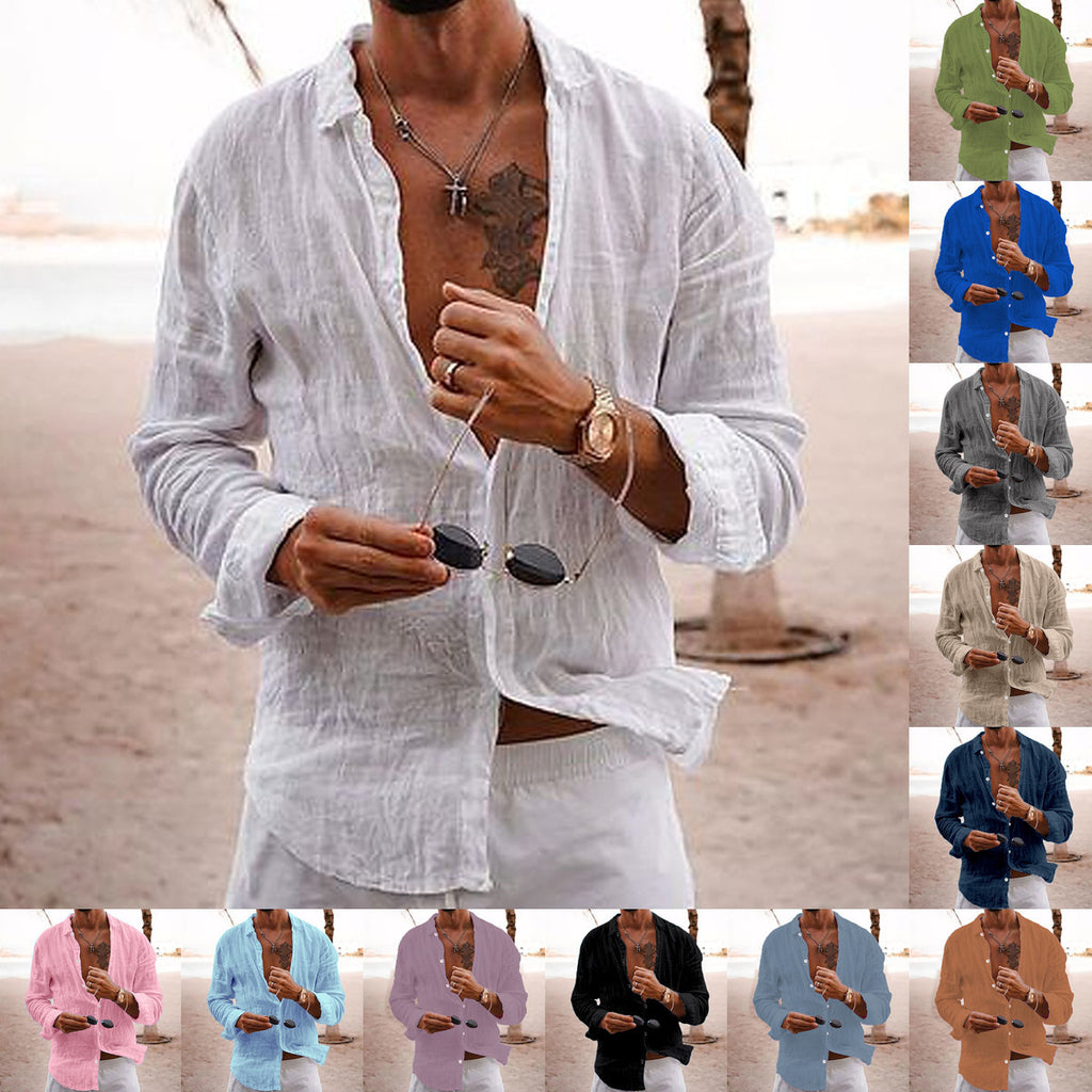 Cotton-linen long-sleeve shirt teemdrop