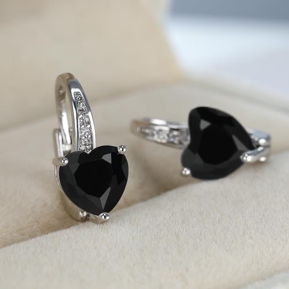 Women's Heart-Shaped Zircon Inlay Copper Earrings teemdrop