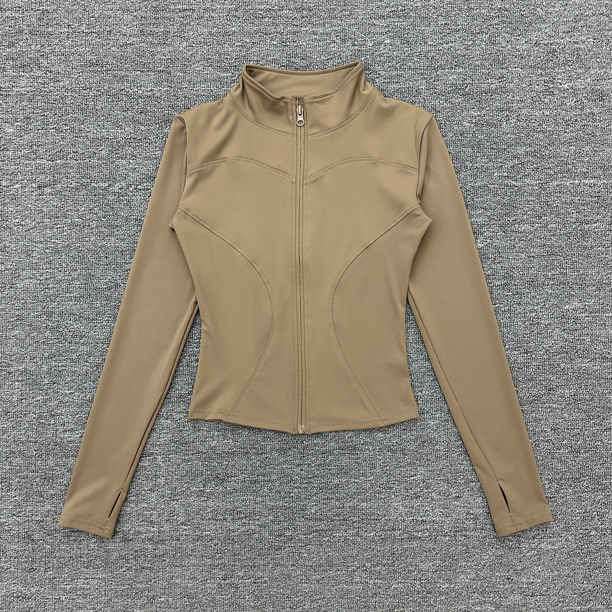 Womens Stand Collar Sports Jacket with Thumb Holes