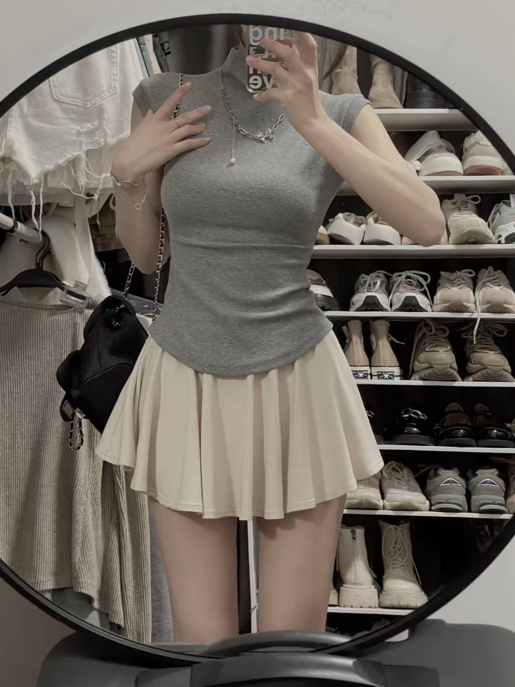 Women's Asymmetrical Half-Turtleneck Short Top Summer Sleeveless Slim Fit Solid Color teemdrop