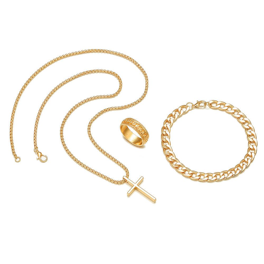 Cross Pendant Jewelry Set Necklace Bracelet Ring