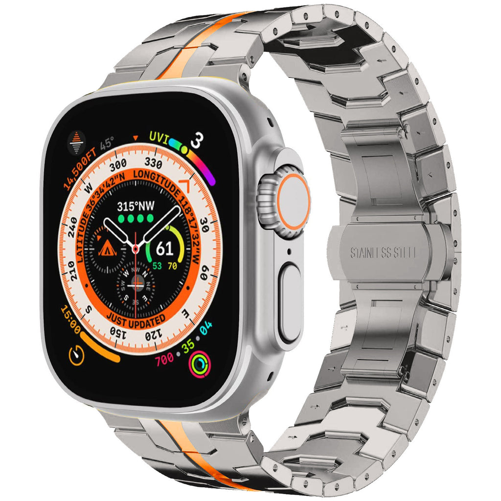 Stainless Steel Watch Band Compatible with Apple Watch Ultra Series 12 with Butterfly Clasp